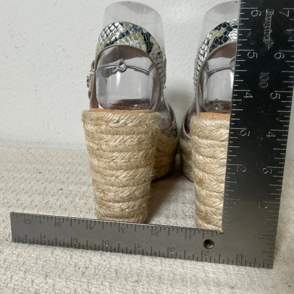 Sam‎ Edelman Maura Snakeskin Platform Wedge Espadrille Sandals White Black 6M